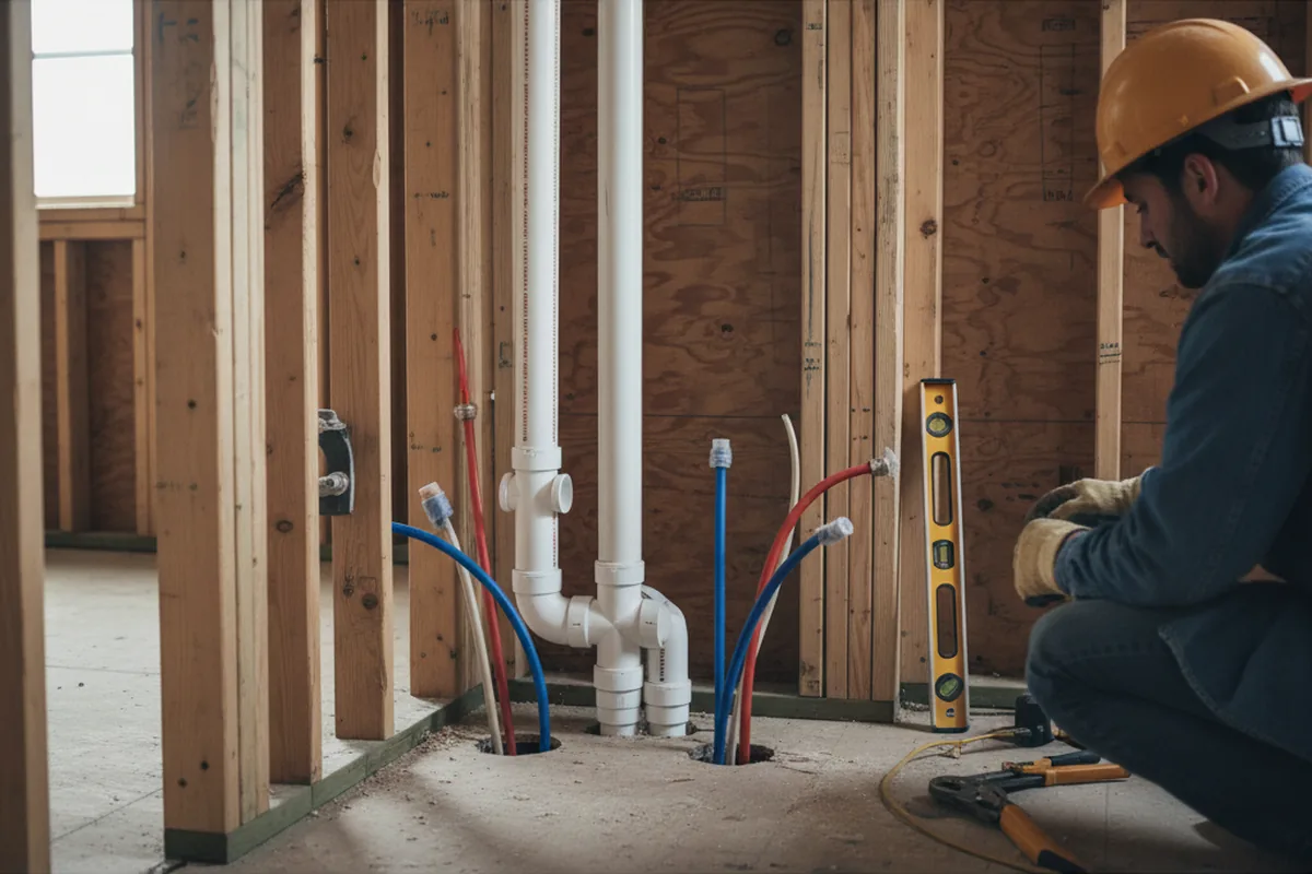 Drain and supply rough-in during Sump Pump Repair in Ethel